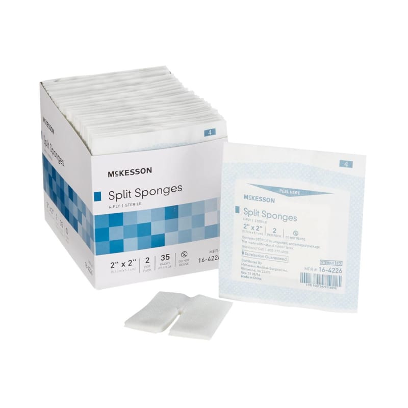 McKesson IV/Drain Split Dressing, 4 x 4 Inch, 6-Ply