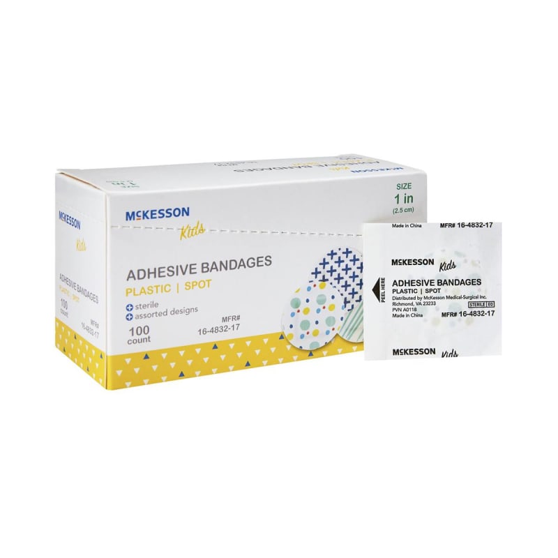 McKesson Kidsâ„¢ Round Kid Design (Assorted Prints) Adhesive Spot Bandage, 1 Inch