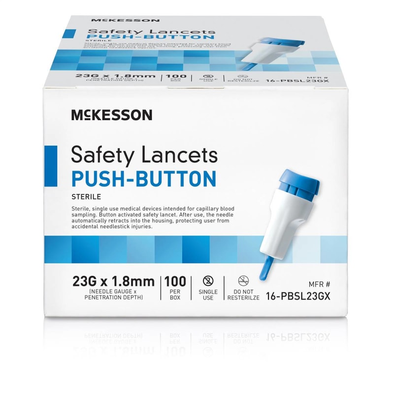 McKesson Push Button Safety Lancet, 23G x 1.8mm McKesson Push Button Safety Lancet, 23G x 1.8mm
