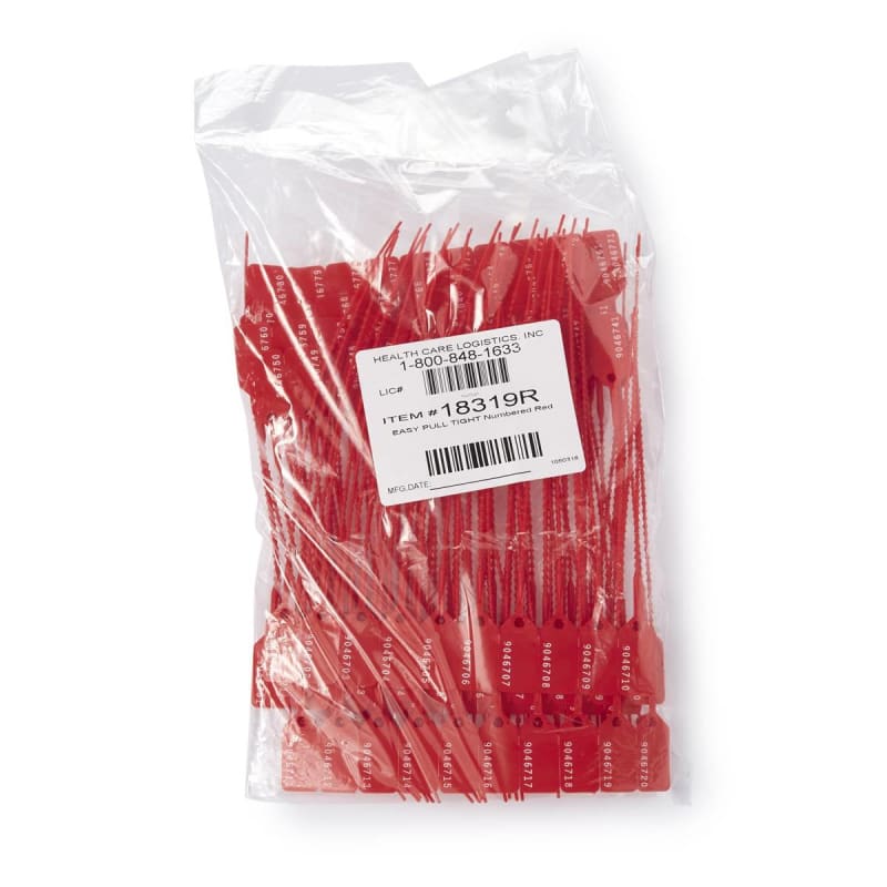 Health Care Logistics Easy Pull-Tight Seal Health Care Logistics Consecutively Numbered Red Polypropylene 8-7/8 Inch Length Health Care Logistics Easy Pull-Tight Seal Health Care Logistics Consecutively Numbered Red Polypropylene 8-7/8 Inch Length