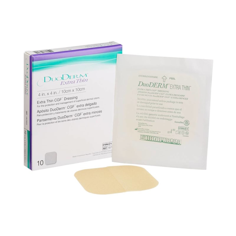 ConvaTec DuoDerm® Extra Thin Hydrocolloid Dressing, 4 x 4 Inch ConvaTec DuoDerm® Extra Thin Hydrocolloid Dressing, 4 x 4 Inch