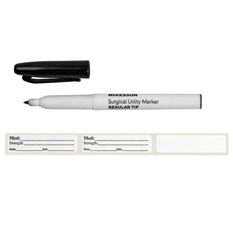 McKesson Brand Medical Utility Marker with Labels McKesson Permanent Black Ink Sterile Full Size Regular Tip