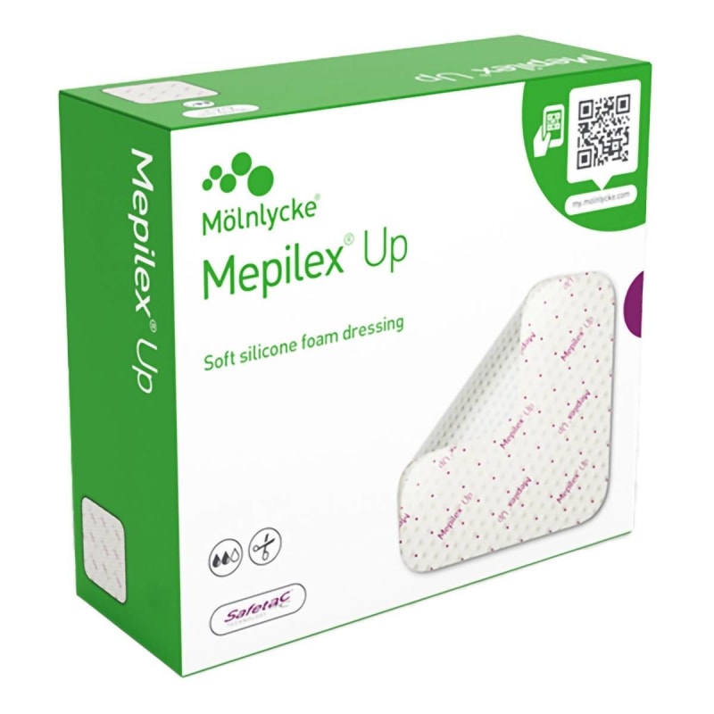 Molnlycke Foam Dressing Mepilex® Up 8 X 8 Inch Without Border Without Film Backing Silicone Adhesive Square Sterile Molnlycke Foam Dressing Mepilex® Up 8 X 8 Inch Without Border Without Film Backing Silicone Adhesive Square Sterile