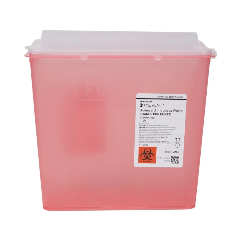 McKesson Prevent® Red Sharps Container, 1.25 Gallon, 10.75 x 10.5 x 4.75 Inch McKesson Prevent® Red Sharps Container, 1.25 Gallon, 10.75 x 10.5 x 4.75 Inch