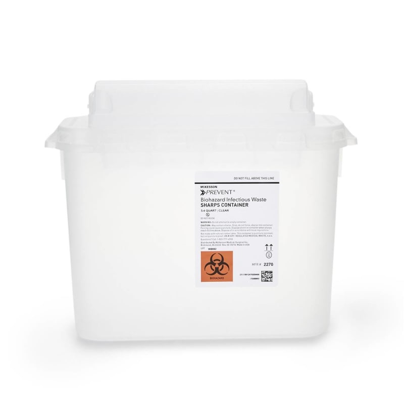 McKesson Prevent® Clear Sharps Container, 5.4-Quart, 11 x 12 x 4-3/4 Inch McKesson Prevent® Clear Sharps Container, 5.4-Quart, 11 x 12 x 4-3/4 Inch