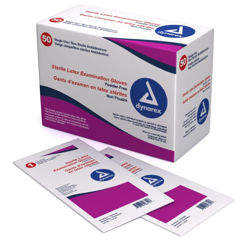 Dynarex Exam Glove Dynarex Medium 50 Pairs per Box Sterile Pair Latex Standard Cuff Length Fully Textured Ivory Not Rated Dynarex Exam Glove Dynarex Medium 50 Pairs per Box Sterile Pair Latex Standard Cuff Length Fully Textured Ivory Not Rated