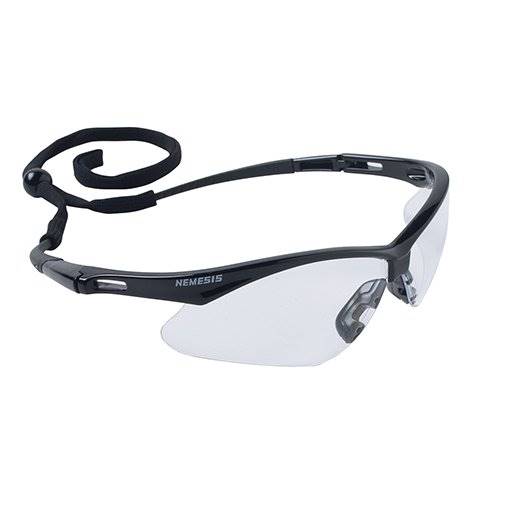 Ansell Safety Glasses KleenGuardâ„¢ Nemesisâ„¢ Wraparound Anti-fog / Anti-static Coating Clear Tint Polycarbonate Lens Black Frame Over Ear One Size Fits Most