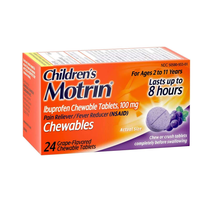 J & J Sales Motrin Children's Ibuprofen Chewable Tablets Dye-Free Grape