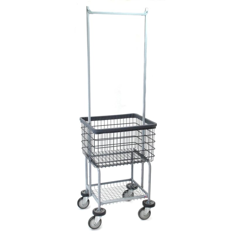 R&B Wire Elevated Laundry Cart with Double Pole Rack in Dura-Sevenâ„¢ Anti-Rust Coating