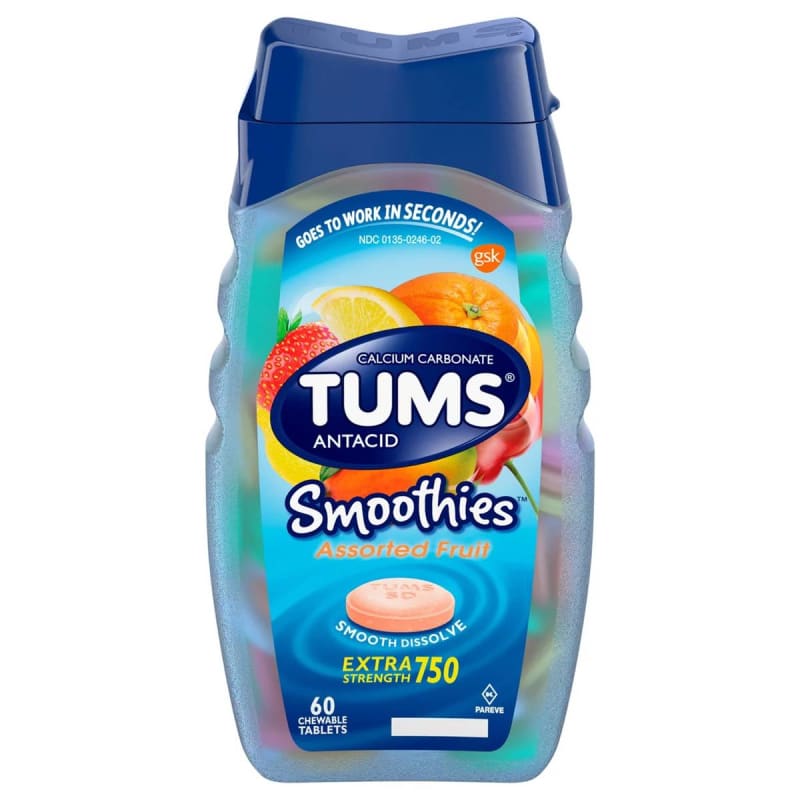 Glaxo Consumer Products Tums Smoothies Extra Strength 750 Antacid Chewable Tablets, Assorted Fruit