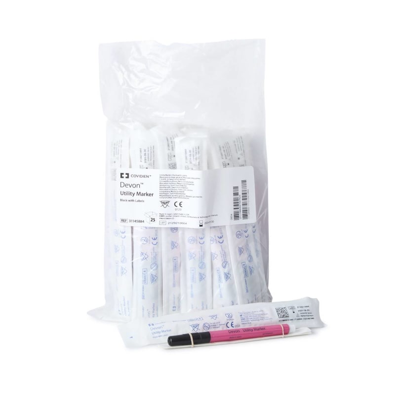 Cardinal Devonâ„¢ Medical Utility Marker w/ Labels, Fine Tip, Permanent Black Ink, Sterile