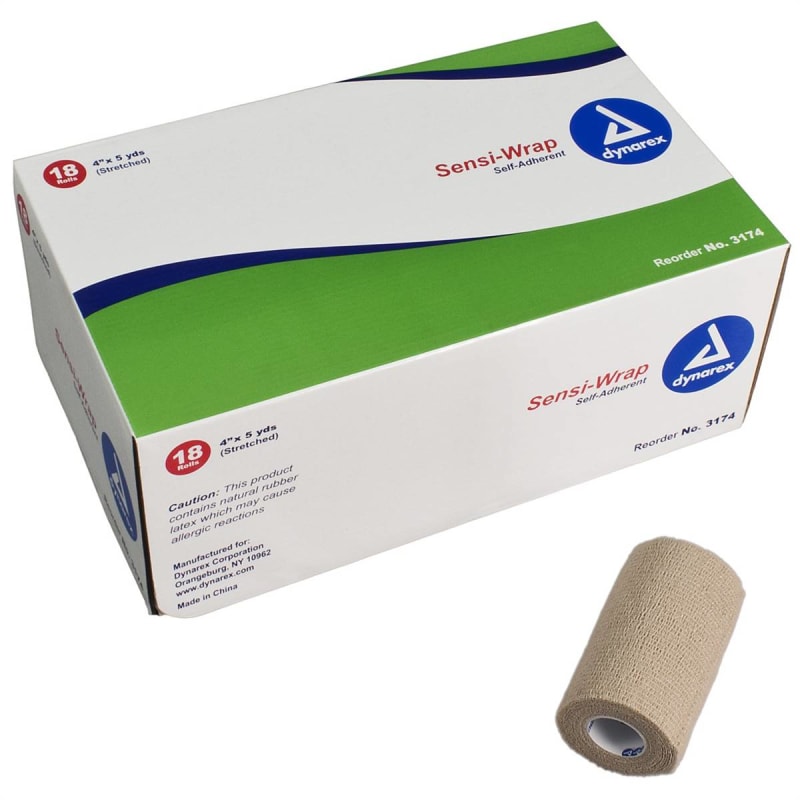 Dynarex Sensi-Wrap Self-adherent Closure Cohesive Bandage, 4 Inch x 5 Yard