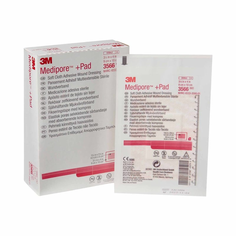 Solventum Corporation 3Mâ„¢ Mediporeâ„¢ +Pad Soft Cloth Dressings, 3Â½ x 4 Inch