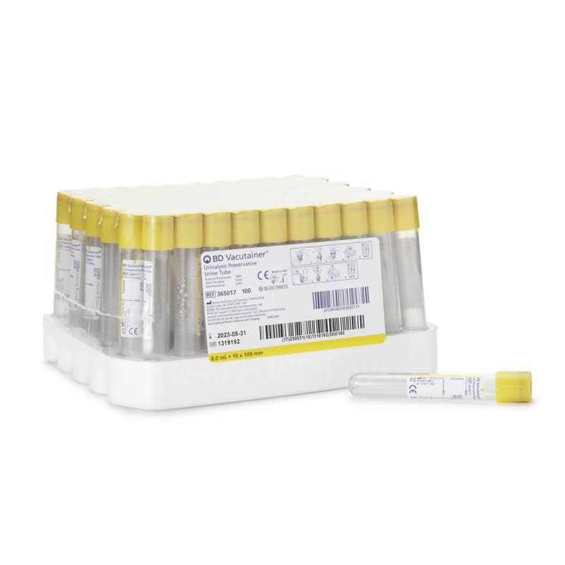 BD BD Vacutainer® Urinalysis Tube Chlorhexidine / Ethyl Paraben / Sodium Propionate Additive 8 mL BD Hemogard™ Closure Polyethylene Terephthalate (PET) T BD BD Vacutainer® Urinalysis Tube Chlorhexidine / Ethyl Paraben / Sodium Propionate Additive 8 mL BD Hemogard™ Closure Polyethylene Terephthalate (PET) T