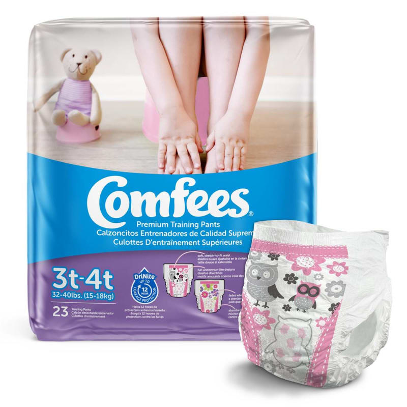 Attends Healthcare Products Female Toddler Training Pants Comfees® Pull On with Tear Away Seams Size 3T to 4T Disposable Moderate Absorbency Attends Healthcare Products Female Toddler Training Pants Comfees® Pull On with Tear Away Seams Size 3T to 4T Disposable Moderate Absorbency