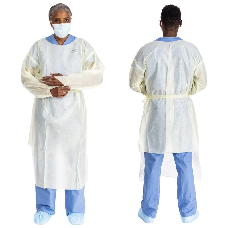 O&M Halyard Inc Protective Procedure Gown Halyard Basics Large Yellow NonSterile AAMI Level 2 Disposable