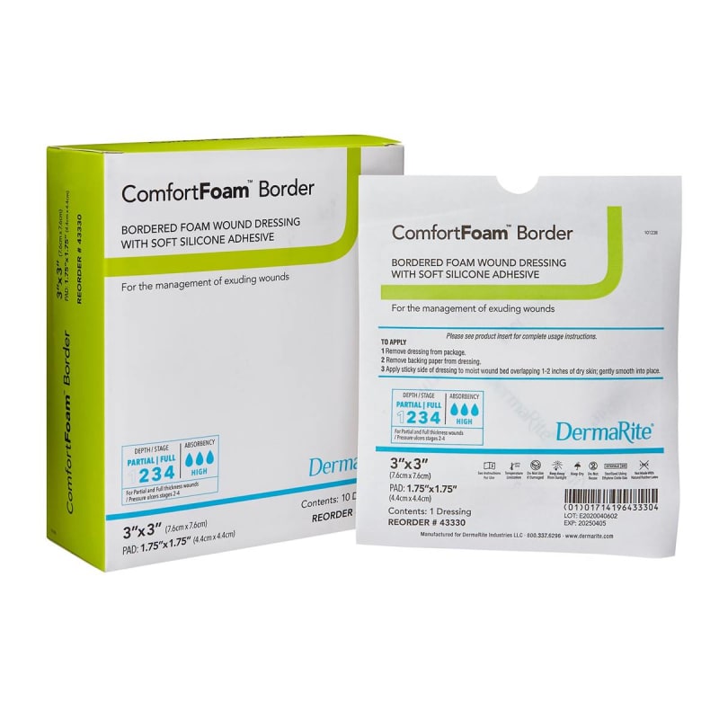 Sion Brands LLC ComfortFoamâ„¢ Border Foam Wound Dressing w/ Soft Silicone Adhesive, 7.6 x 7.6 cm