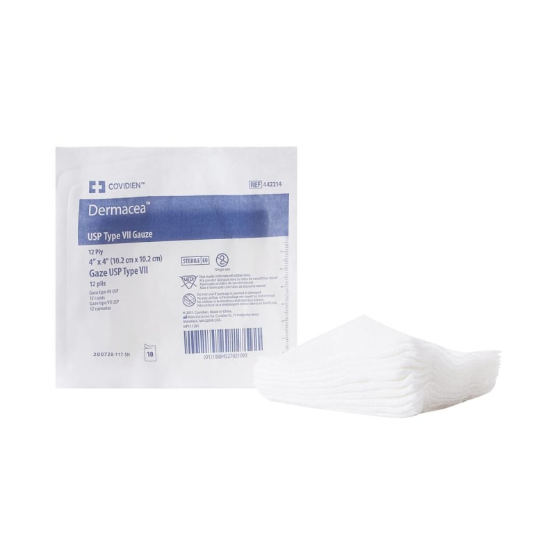 Cardinal Dermaceaâ„¢ Sterile USP Type VII Gauze Sponge, 4 x 4 Inch, 12-Ply Cardinal Dermaceaâ„¢ Sterile USP Type VII Gauze Sponge, 4 x 4 Inch, 12-Ply