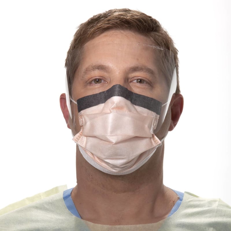 O&M Halyard Inc FluidShield Procedure Mask with Eye Shield Anti-fog Orange, NonSterile