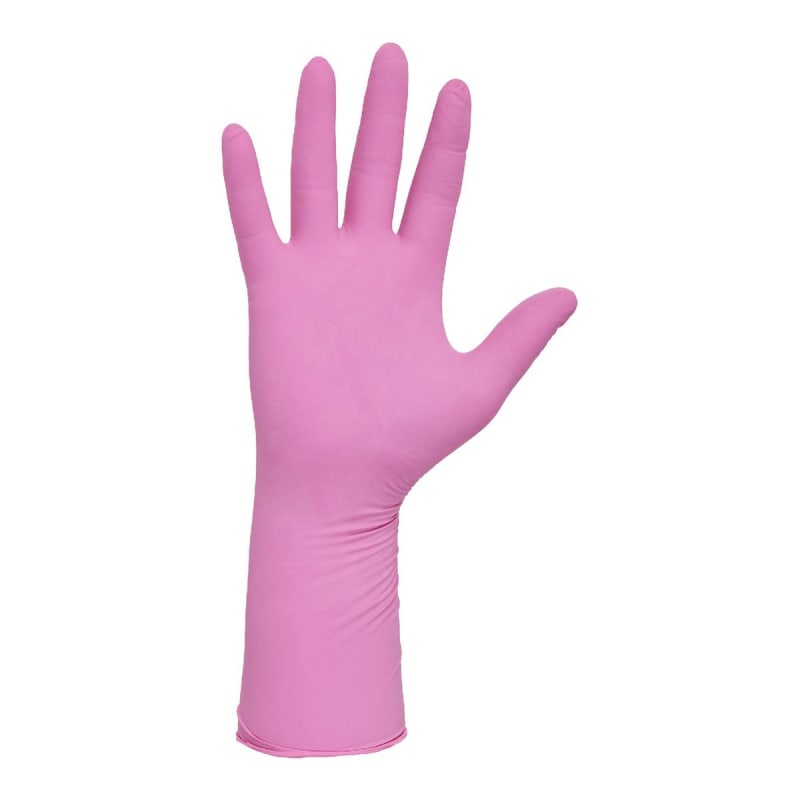 O&M Halyard Inc Pink Underguard Nitrile Extended Cuff Length Exam Glove, Medium, Pink