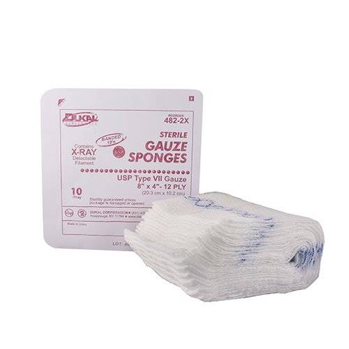 Dukalâ„¢ Sterile USP Type VII X-Ray Detectable Gauze Sponge, 4 x 8 Inch, 12-Ply