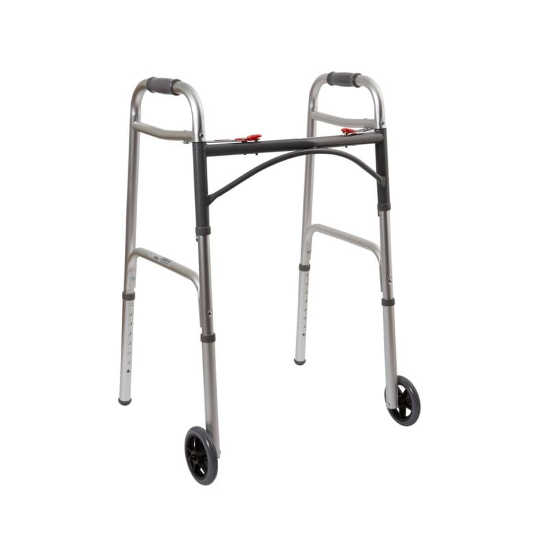 Mabis Healthcare Dual Release Folding Walker Aluminum Frame 250 lbs. Weight Capacity 32 to 38 Inch Height Mabis Healthcare Dual Release Folding Walker Aluminum Frame 250 lbs. Weight Capacity 32 to 38 Inch Height