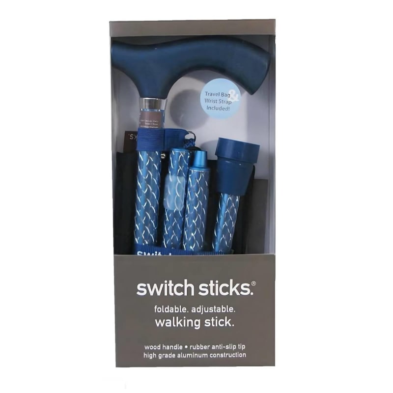 Mabis Healthcare Switch SticksÂ® Folding Cane, Azure Blue, 32 to 37 Inch Height