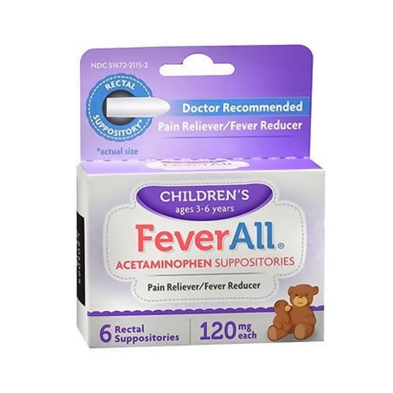 Taro Children's Pain Relief FeverAll® 120 mg Strength Acetaminophen Rectal Suppository 6 per Box Taro Children's Pain Relief FeverAll® 120 mg Strength Acetaminophen Rectal Suppository 6 per Box