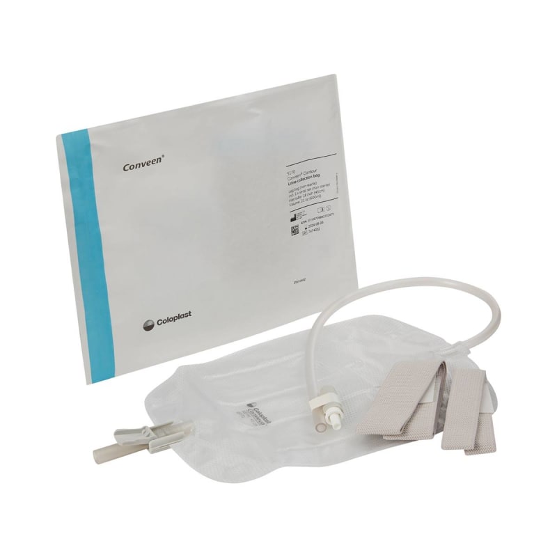 Coloplast ConveenÂ® Contour Urinary Leg Bag: Anti-Reflux Valve, Polyethylene/Flocked, 600mL