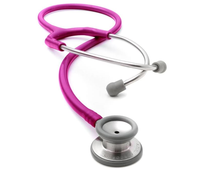 American Diagnostic Corp Clinician Stethoscope AdscopeÂ® 604 Metallic Raspberry 1-Tube 22 Inch Tube Double Sided Chestpiece