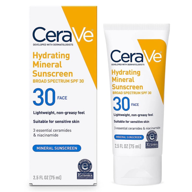 Loreal USA CeraVeÂ® Hydrating Mineral Sunscreen for Face, SPF 50, 2.5-ounce Tube