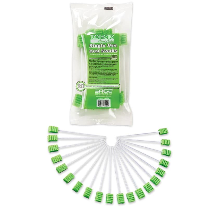Sage Products Toothette Plus Oral Swabsticks Foam Tip, Green, 6 Inch, Individually Wrapped