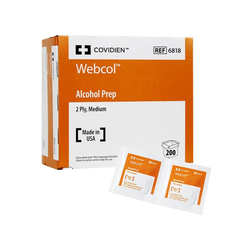 Cardinal Webcolâ„¢ Alcohol Prep Pad, 1 x 1.25 Inch, Individual Packets