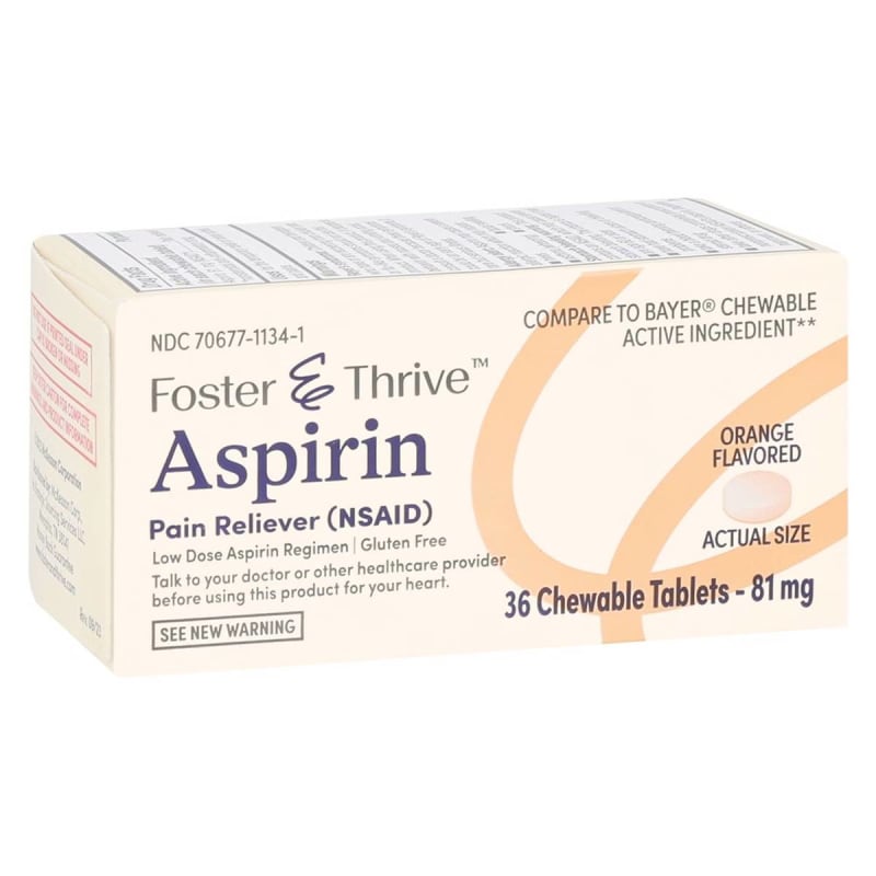 McKesson Brand Foster & Thriveâ„¢ Aspirin 81 mg Chewable Tablets, Orange