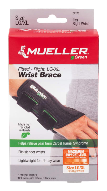 Mueller Sports Medicine Wrist Brace Mueller® Green Plastic / Spandex Right Hand Black Large / X-Large Mueller Sports Medicine Wrist Brace Mueller® Green Plastic / Spandex Right Hand Black Large / X-Large