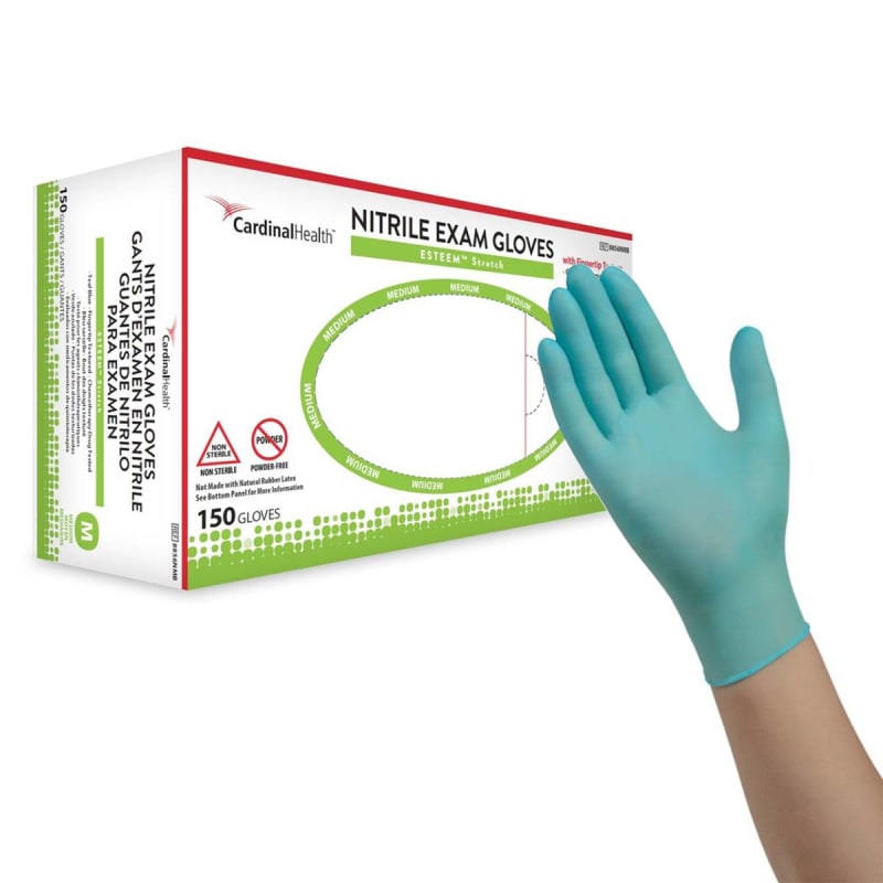 Cardinal Esteemâ„¢ Stretch Nitrile Exam Glove, Medium, Teal