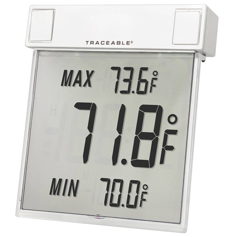 Cole-Parmer/Antylia Scientific Digital Thermometer Traceable® Big-Digit See-Thru™ Fahrenheit / Celsius -13° to +158°F (-25° to +70°C) Internal Sensor Multiple Mounting Options Batte Cole-Parmer/Antylia Scientific Digital Thermometer Traceable® Big-Digit See-Thru™ Fahrenheit / Celsius -13° to +158°F (-25° to +70°C) Internal Sensor Multiple Mounting Options Batte
