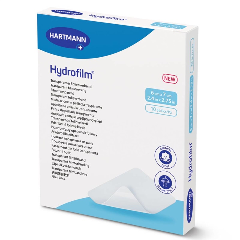 Hartmann Transparent Film Dressing Hydrofilm® 2.4 X 2-3/4 Inch 4 Tab Delivery Rectangle Sterile Hartmann Transparent Film Dressing Hydrofilm® 2.4 X 2-3/4 Inch 4 Tab Delivery Rectangle Sterile