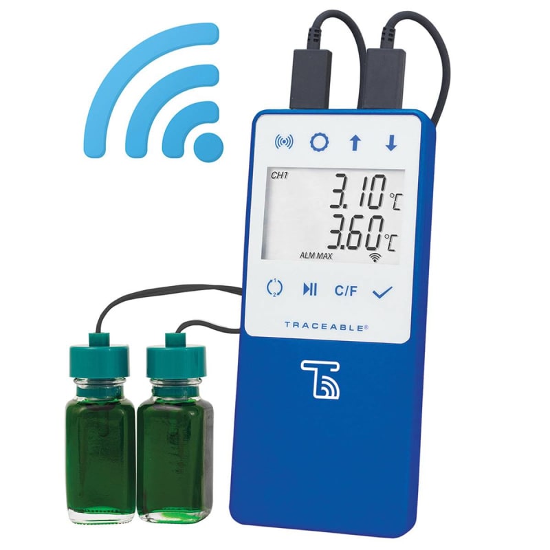 Cole-Parmer/Antylia Scientific Datalogging Refrigerator / Freezer Thermometer with Alarm TraceableLIVE® Fahrenheit / Celsius -58° to +140°F (-50° to +60°C) 2 Glycol Bottle Probes Mu Cole-Parmer/Antylia Scientific Datalogging Refrigerator / Freezer Thermometer with Alarm TraceableLIVE® Fahrenheit / Celsius -58° to +140°F (-50° to +60°C) 2 Glycol Bottle Probes Mu