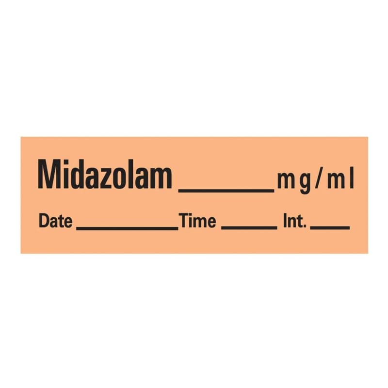 PDC Healthcare Timemed Anesthesia Label Tape, Midazolam, 1/2 x 1-1/2 Inch