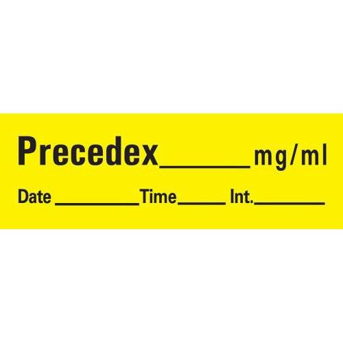 PDC Healthcare Drug Label UALâ„¢ Anesthesia Label Tape Precedex _mg/mL Date_Time_Int Yellow 1/2 X 1-1/2 Inch PDC Healthcare Drug Label UALâ„¢ Anesthesia Label Tape Precedex _mg/mL Date_Time_Int Yellow 1/2 X 1-1/2 Inch