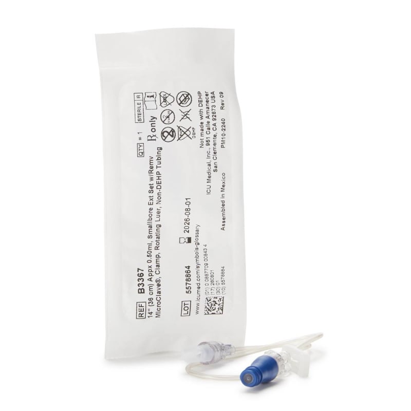 ICU Medical IV Extension Set ICU Needle-Free Port Small Bore 14 Inch Tubing ICU Medical IV Extension Set ICU Needle-Free Port Small Bore 14 Inch Tubing
