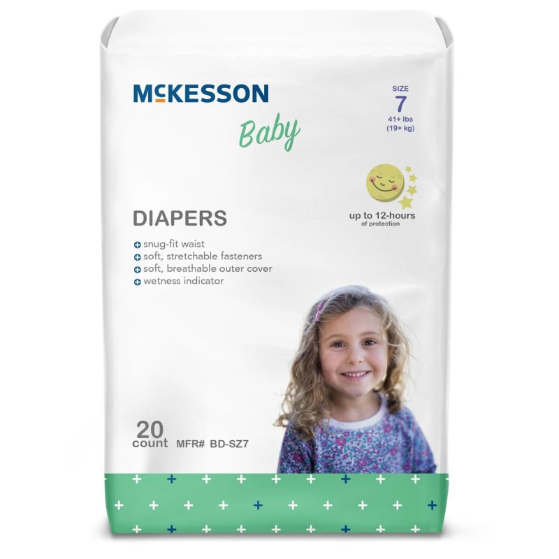McKesson Brand McKesson Baby Diaper, Size 7 for Children weighing 41+ lbs. McKesson Brand McKesson Baby Diaper, Size 7 for Children weighing 41+ lbs.