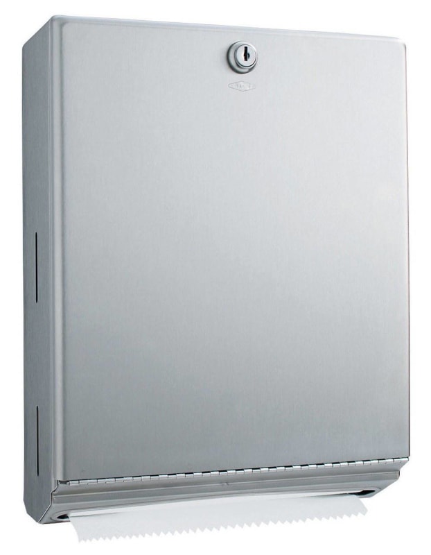 Essendant Co/United Stationers Paper Towel Dispenser Bobrick Satin Finish Stainless Steel Manual Pull 400 C-Fold / 525 Multi-fold Surface Mount