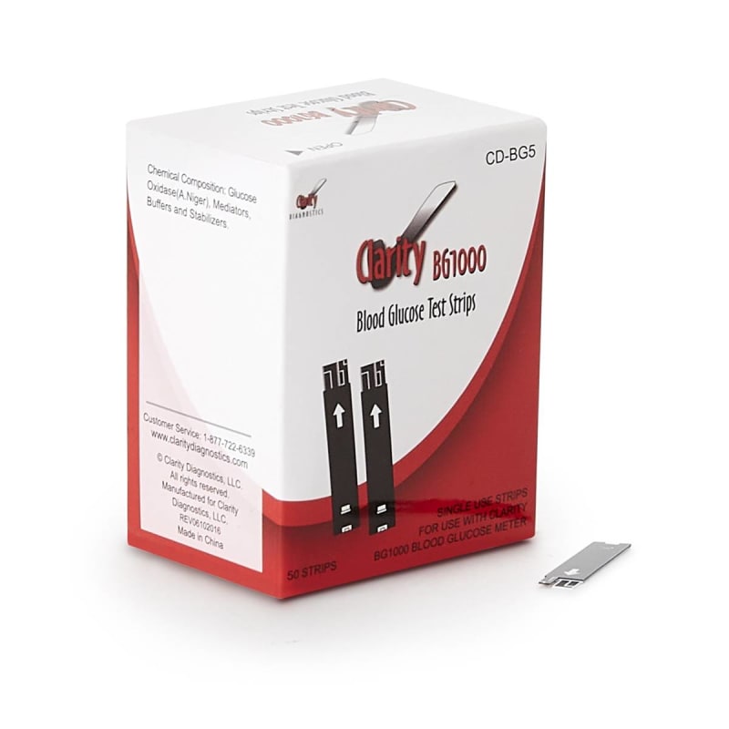 Clarity Lab Group LLC Blood Glucose Test Strips Clarity BG1000 50 Strips per Pack For Clarity BG1000 Blood Glucose Monitoring System Clarity Lab Group LLC Blood Glucose Test Strips Clarity BG1000 50 Strips per Pack For Clarity BG1000 Blood Glucose Monitoring System