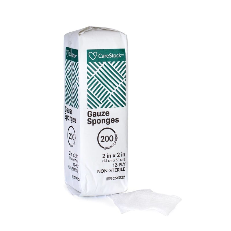 CareStockâ„¢ Gauze Sponge, 2 x 2 in. 12-Ply, Medical-Grade Cotton Wound Dressing