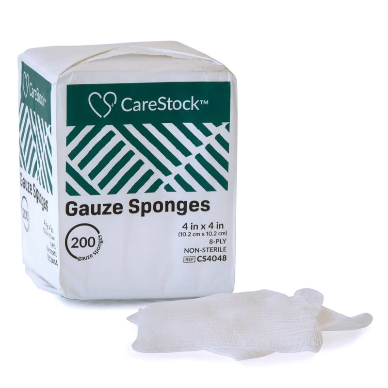 CareStockâ„¢ Gauze Sponge, 4 x 4 in. 8-Ply, Medical-Grade Cotton Wound Dressing