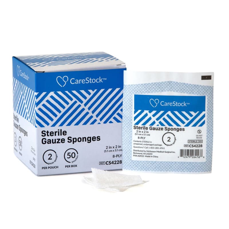 CareStockâ„¢ Gauze Sponge, 2 x 2 Inch, 8-Ply, Medical-Grade Cotton Wound Dressing