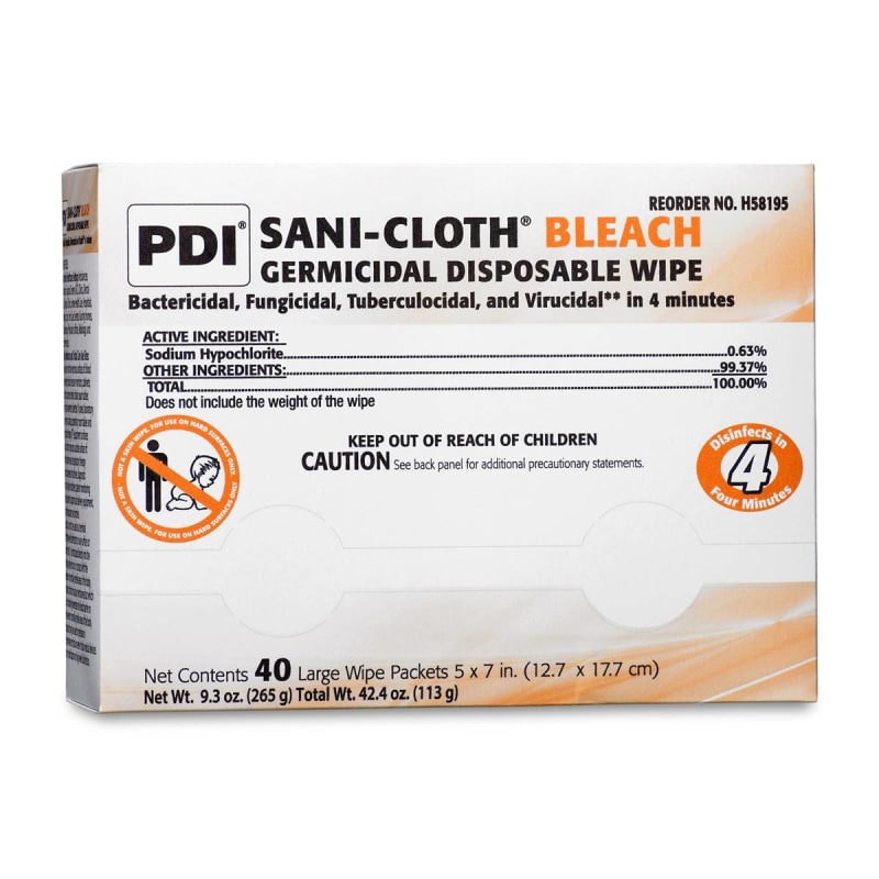 Professional Disposables Sani-ClothÂ® Bleach Germicidal Large Disinfectant Wipes, 5 x 7 Inch