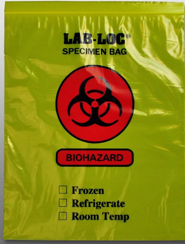Elkay Plastics Lab-LocÂ® Specimen Transport Bag, Zip Closure, Yellow Tinted, 12 x 15 Inch
